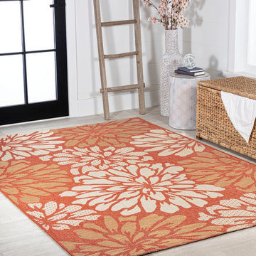 Zinnia Modern Floral Textured Weave Indoor/outdoor Area Rug